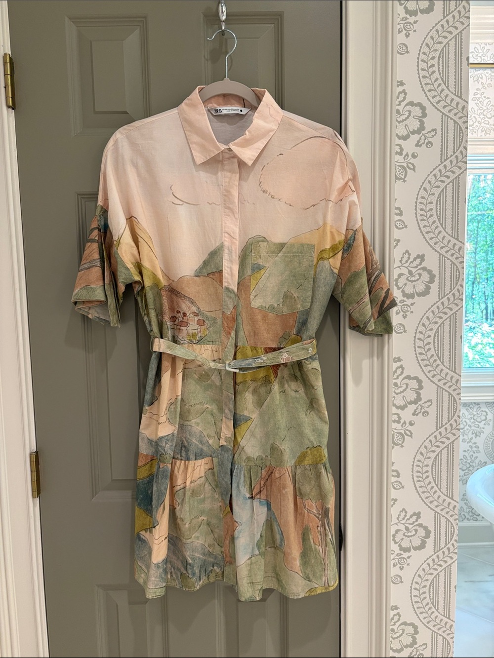 Zara Pastel Abstract Mini Dress in Peach, Green & Blue